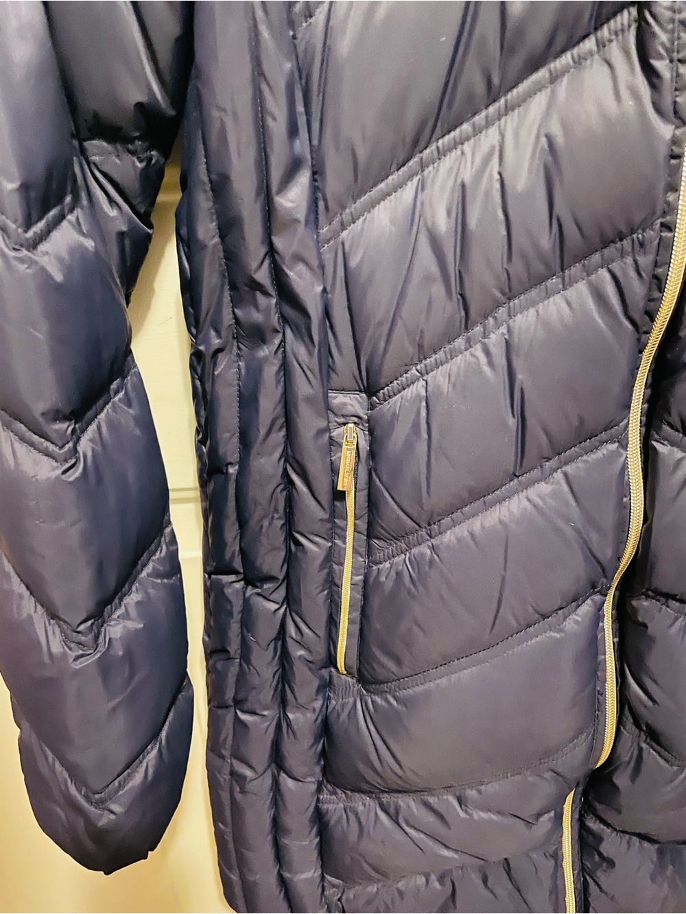 Michael Michael Kors Navy Packable Down Jacket with Gold Zipper - Picture 2 of 6